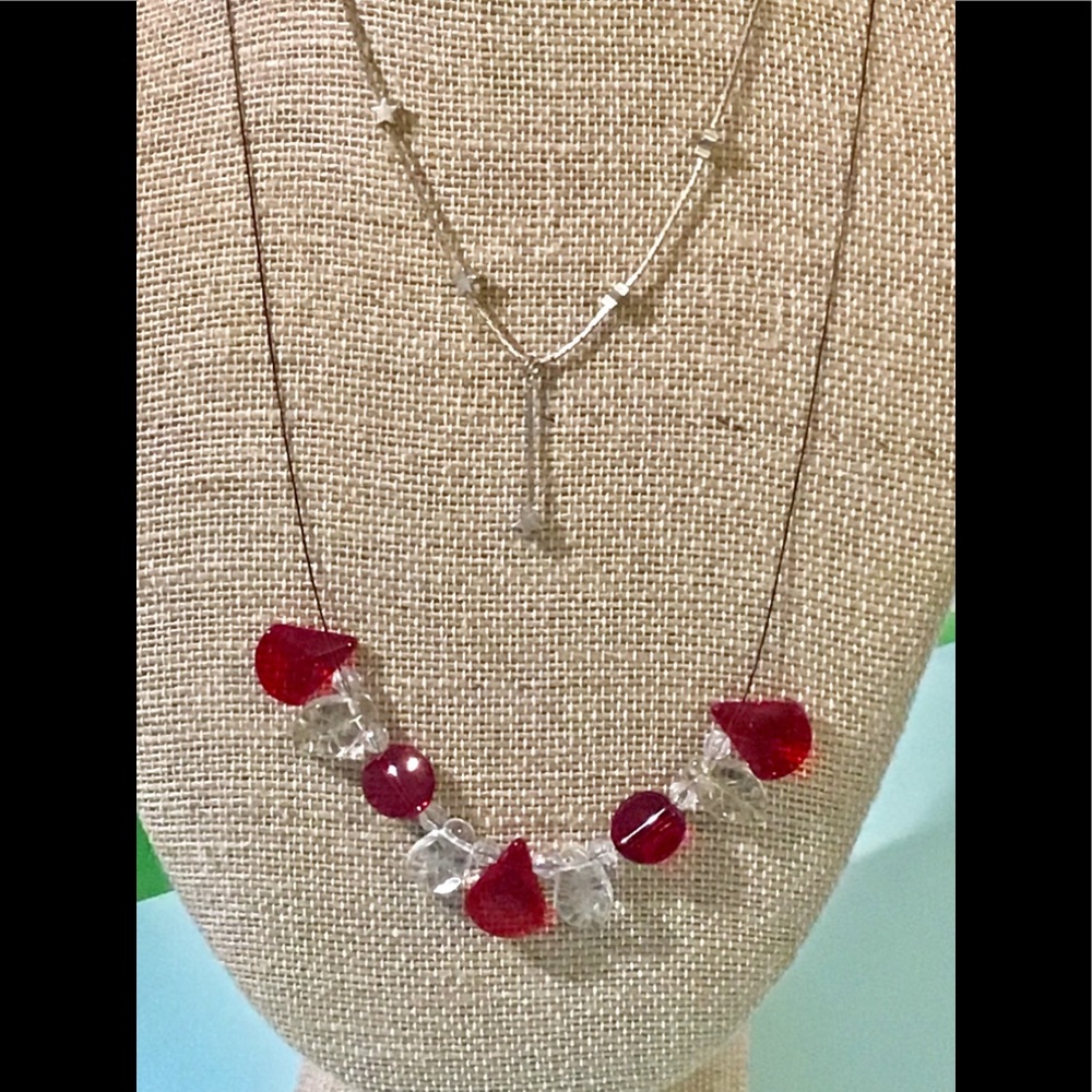2 necklaces red & silver